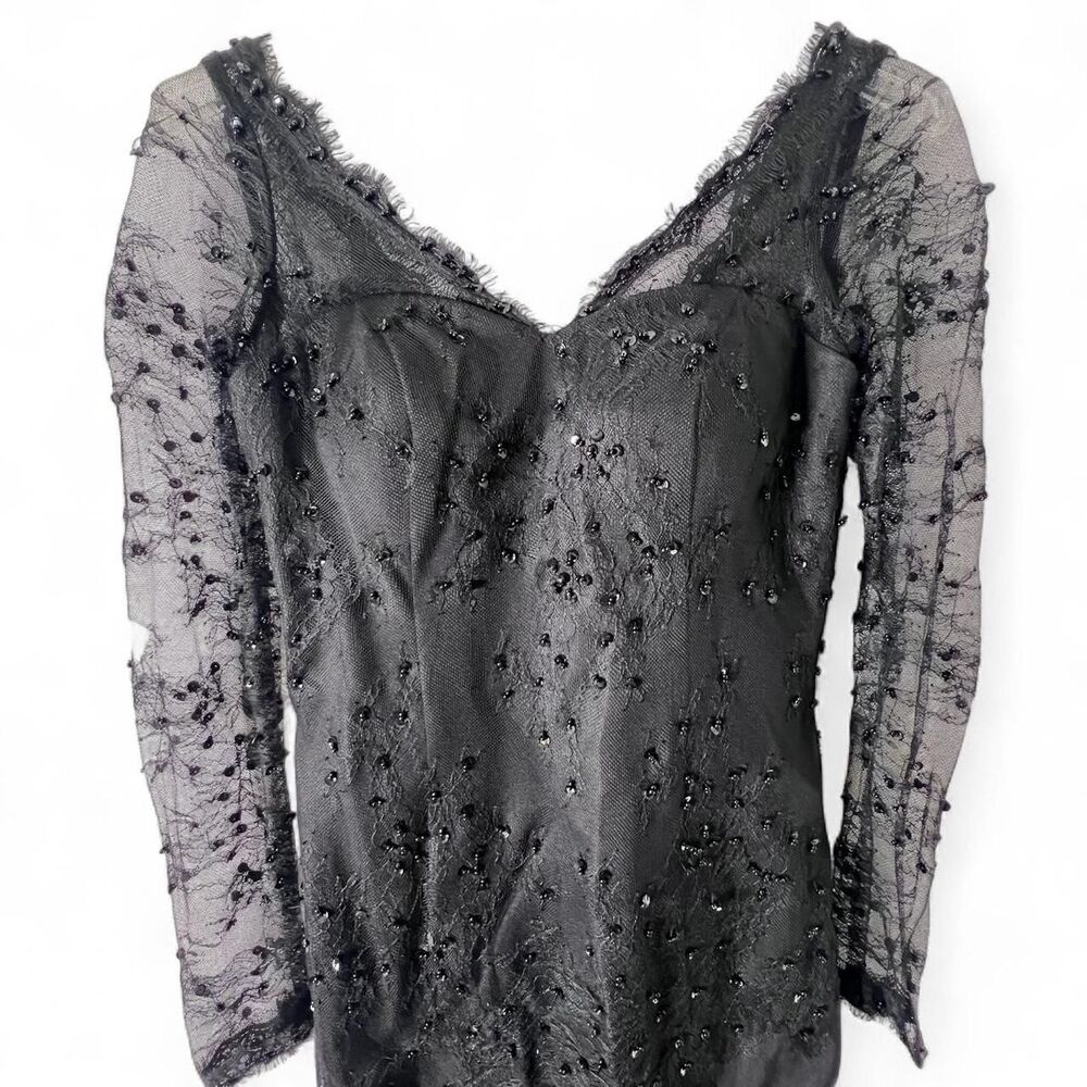 Elegant Black Lace Evening Dress with Sheer Long Sleeves - Picture 8 of 9